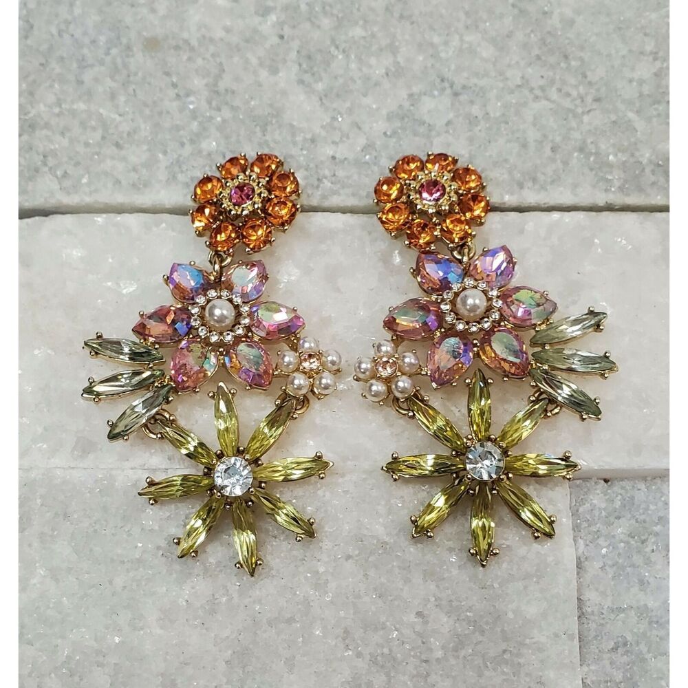 INC Crystal Flower Drop Earrings